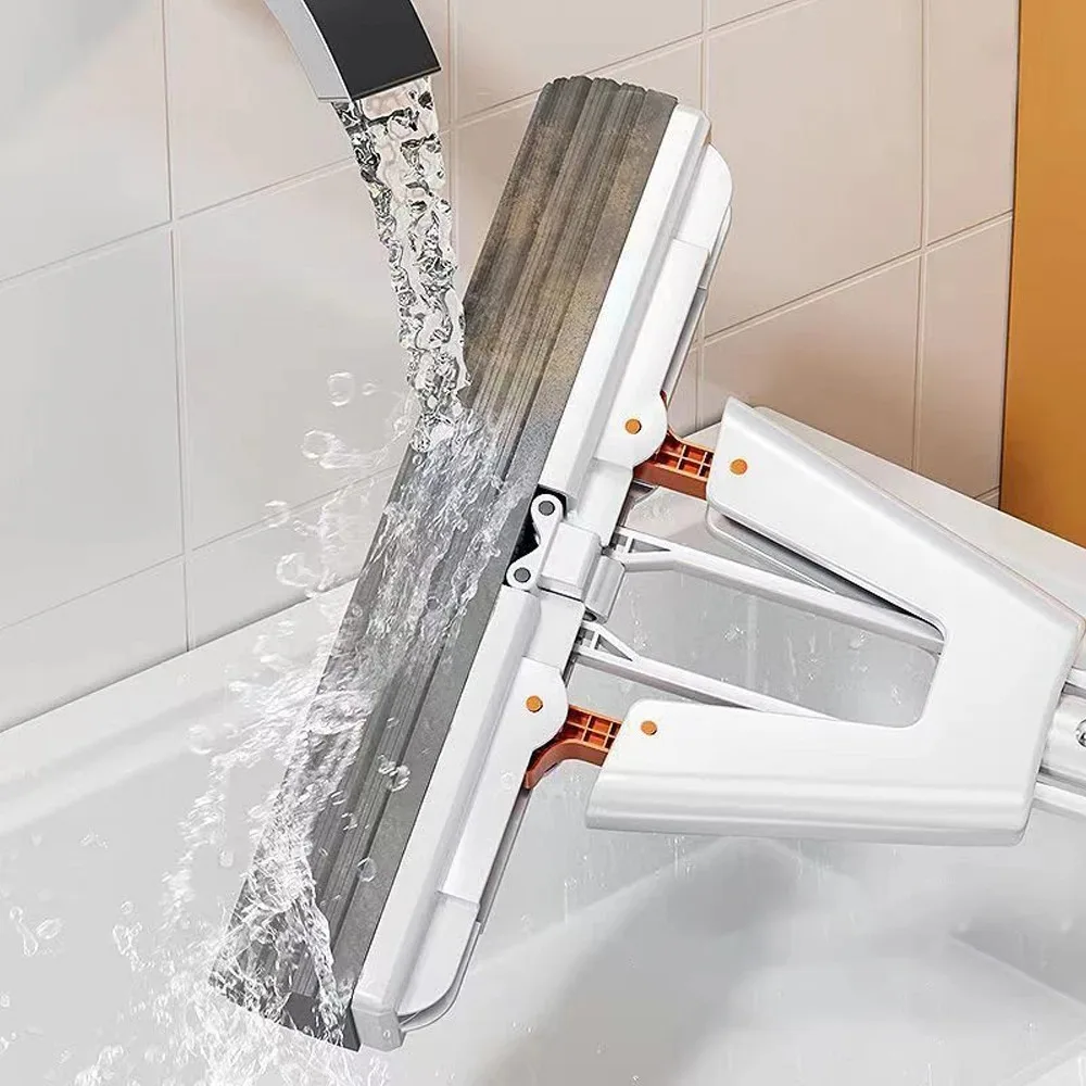 2026 Magic Self-Cleaning Flat Mop Hand-Free Squeezed Self-Draining Rubber Cotton Reusable Sponge for Household Floor Cleaning
