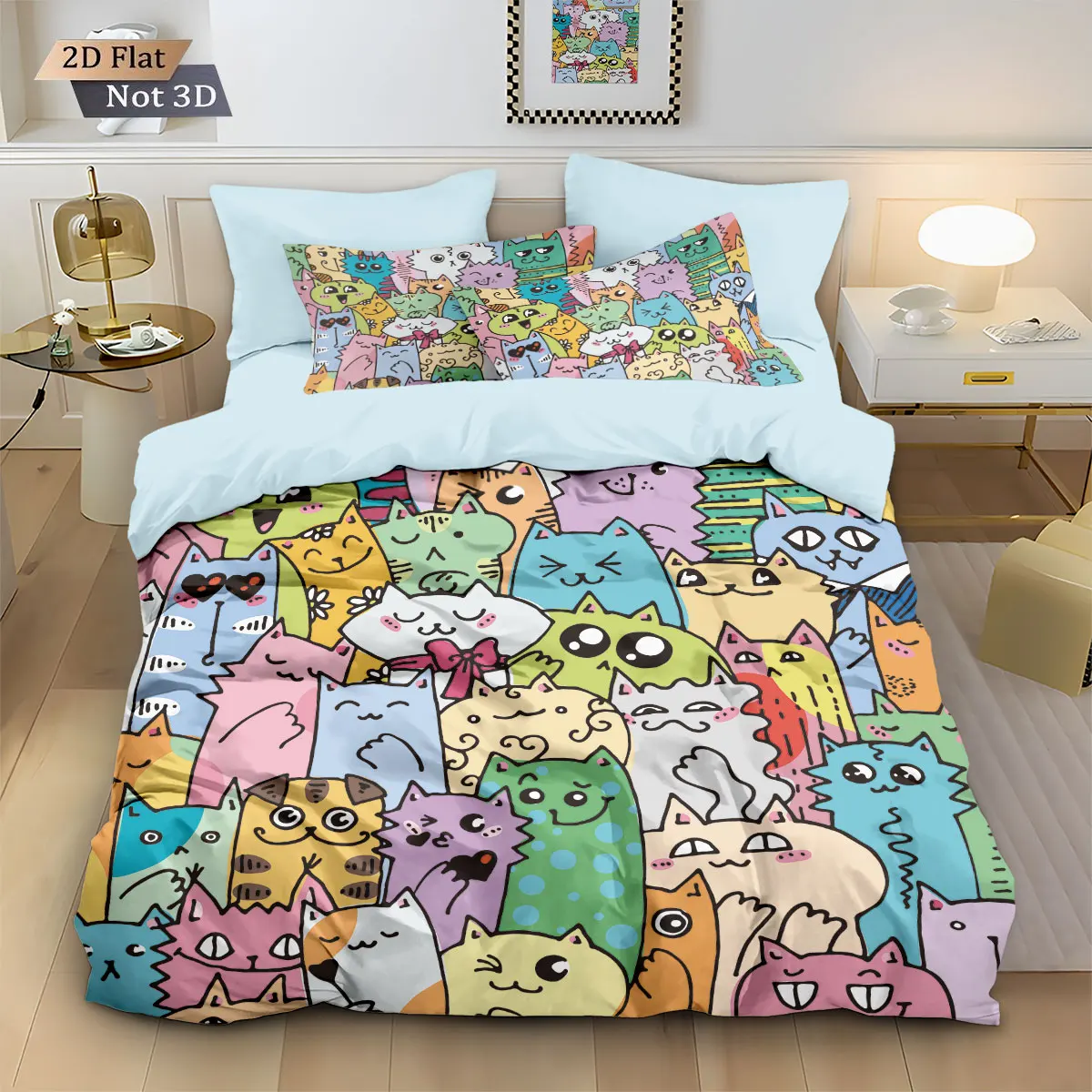 3pcs Color Cartoon Animal Print Coreless Down Duvet Cover Set, Multi Size Bedroom Bedding Decoration, Machine Washable