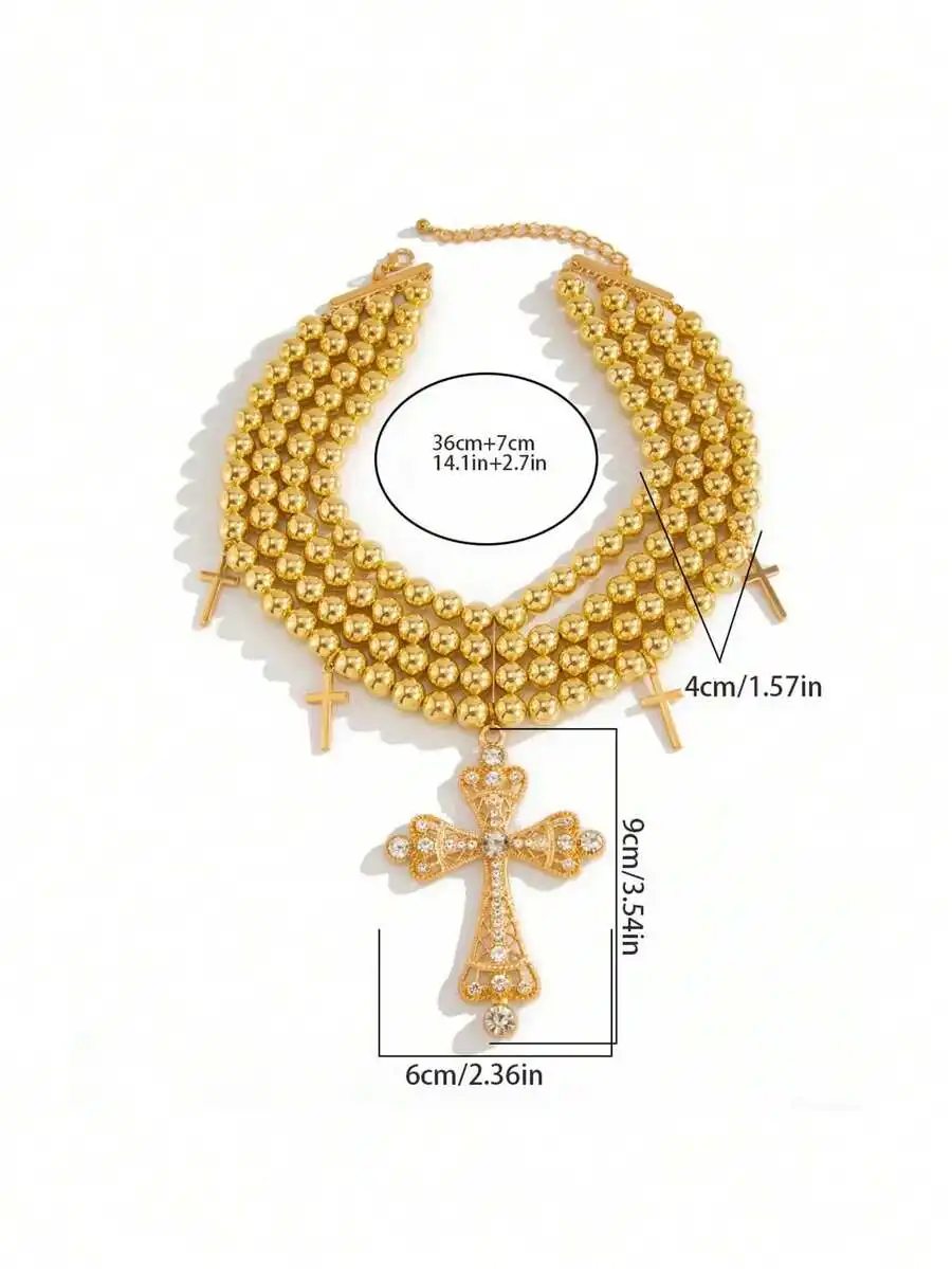 

Bohemian Multi-Layer Beaded Cross Pendant Necklace For Women