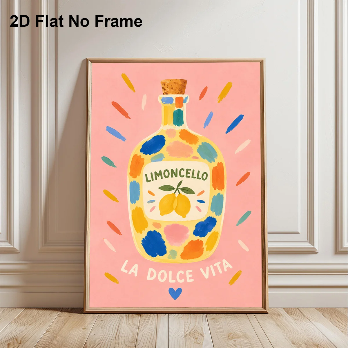 2027,2D Flat, 2D Flat, Frameless Canvas Poster, Colorful Limoncello Bottle Art with Lemons, Wall Art Canvas Painting, Bedroom