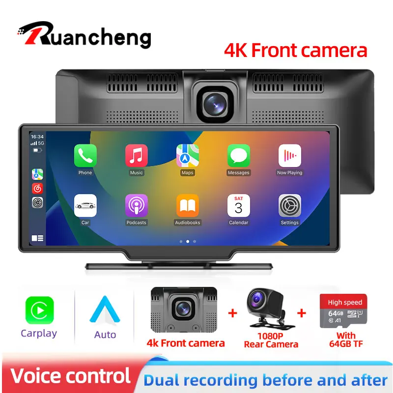 

4K Car Mirror Video Recording Carplay & Android Auto Wireless Connection GPS Navigation Dashboard DVR AI Voice