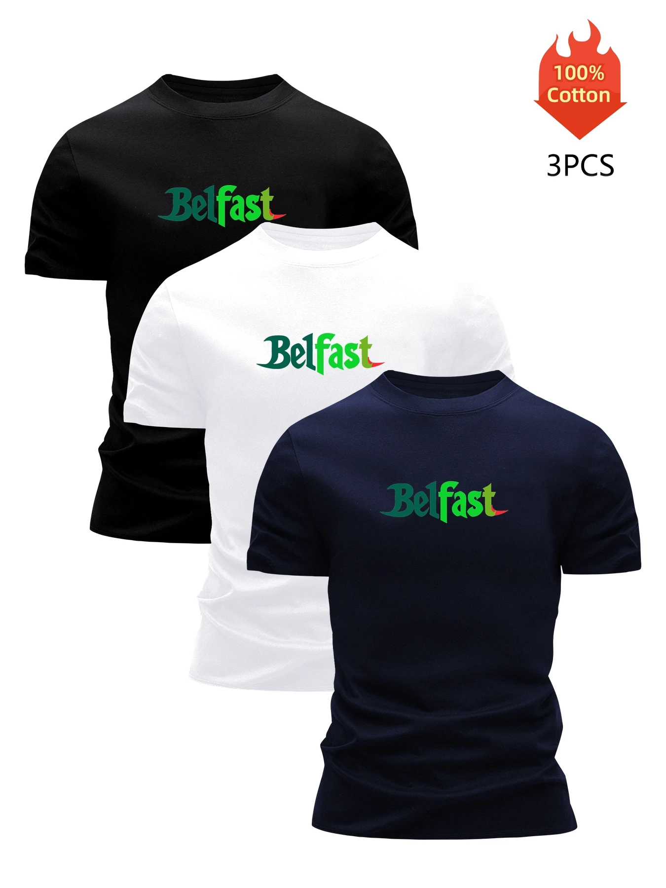 

3 Pack Printed T-Shirt Men's 100% Cotton Graphic Tees Funny Summer Blouse Casual Breathable Cool Luxury High Quality Clothing
