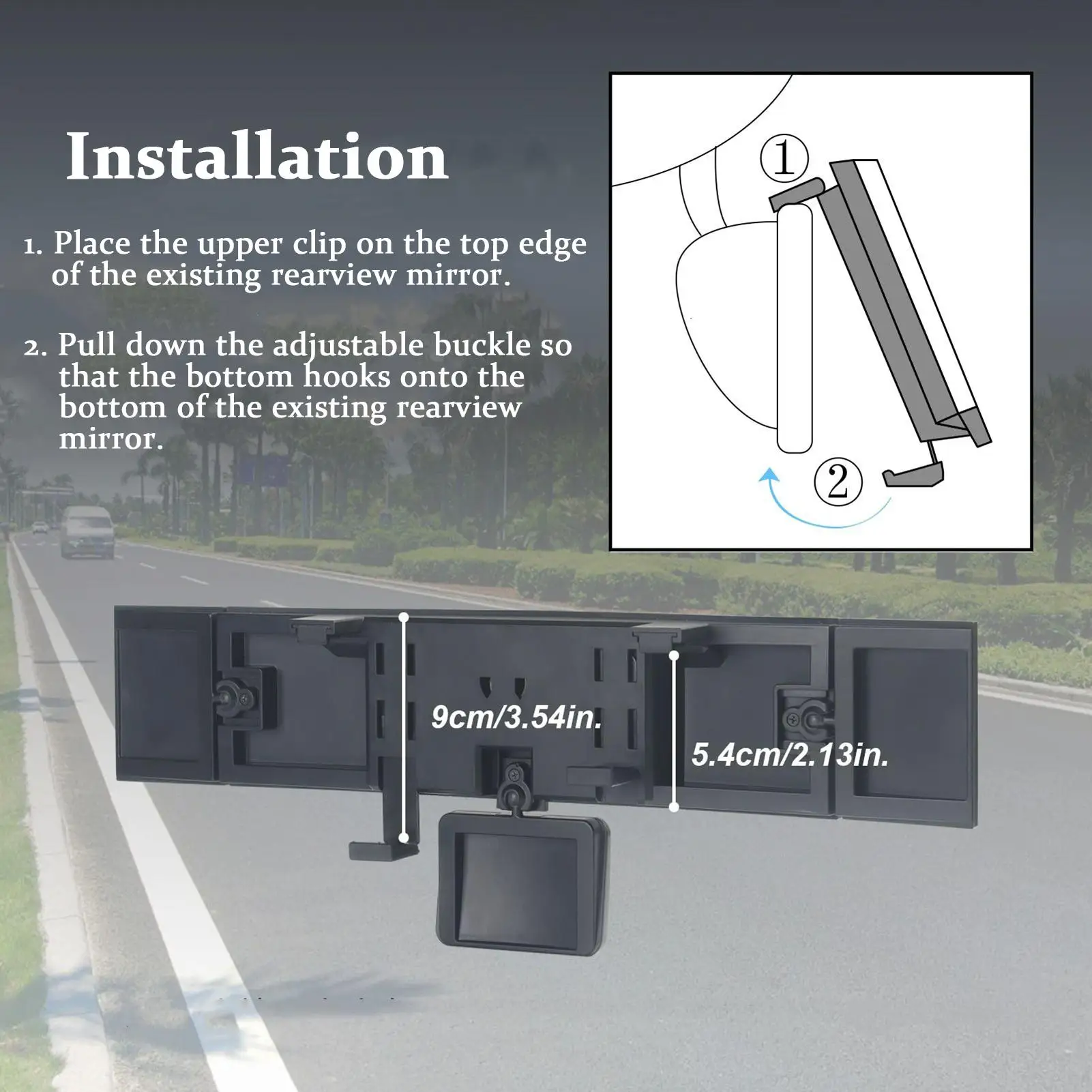 

Wide Rear View Mirror 18 Inch Wide Angle Clip-On Extender Anti-Glare Large Rear View Mirror For Car For Truck Boat Automotive