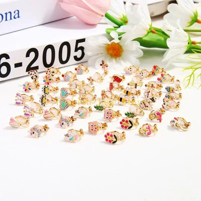 

N5KA 24 Pairs Mixed Color Flowers Clip-on Earrings Suitable for Non-perforated Ears