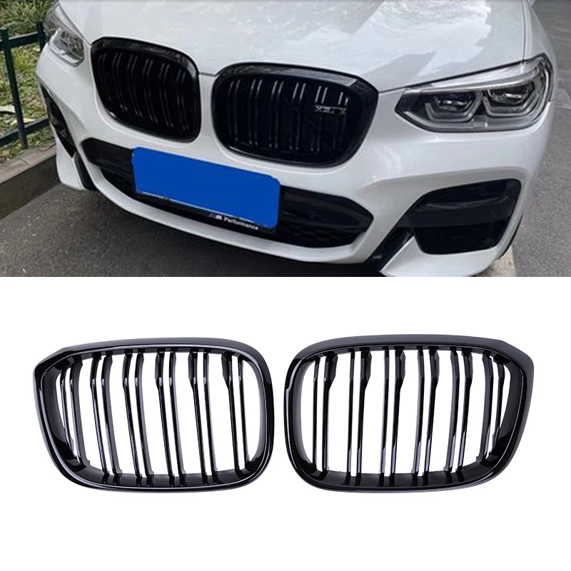 

For BMW X4 X3 G01 G02 G08 Car Front Bumper Grilles Kidney Racing Grill Double Slat Grille Gloss Black Auto Accessories 2019-2021