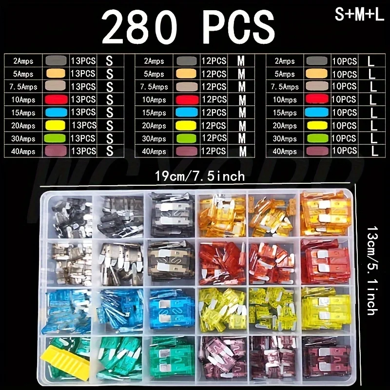 50-306 Stück Auto-Sicherungs-Kombinationsset, Mini, Klein, Mittelgroß, Flachsicherungen für Marine, Automobil, 2A 3A 5A 10A 15A 20A 25A 30A 35A