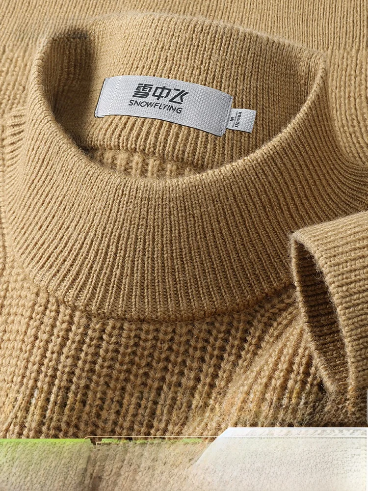 

Мужской вязаный свитер Snow Flying из 100% шерсти и кашемира, мягкий, комфортный, с воротником-стойкой, зимний, повседневный, стандартный крой, теплый, с длинным рукавом