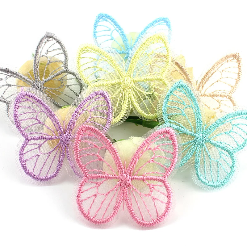 240Pcs 3.5*4.5cm Embroidered Mesh Butterfly For DIY Headwear Hairpin Decor Clothes Hat Shoes Patches Accessories Wholesale