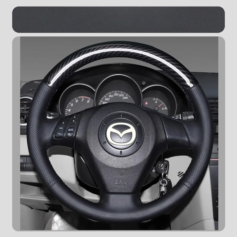 

For Mazda 3 Axela 2004-2009 Mazda 5 2005-2010 Hand-Stitched Non-slip genuine Leather carbon fibre Car Steering Wheel Cover