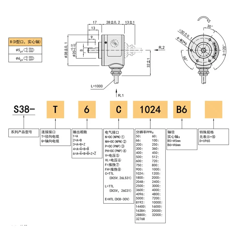 Encoder CSP38/6-1024BZ-8-24FG2 High Quality Replacement Incremental Encoder Sensor