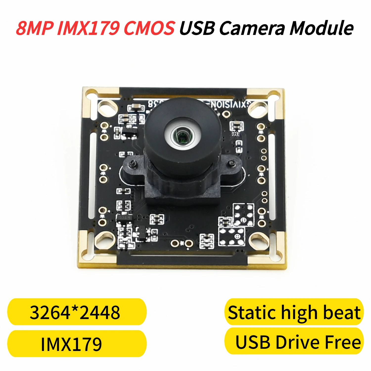 

GXIVISION IMX179 USB Camera Module 8MP,HD Webcam 8 Megapixel,3264x2448 15fps,Fixed Focus,Static High-Speed Shooting,Driver Free