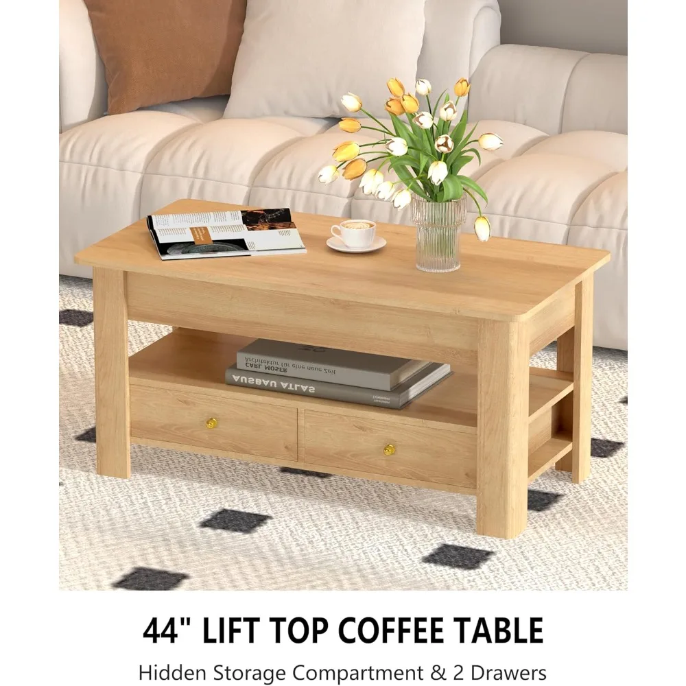 44 طاولة قهوة قابلة للرفع مع حجرة تخزين مخفية ودرجين، طاولة واسعة قابلة للتحويل، سطح رفع هيدروليكي بدون جهد، #4
