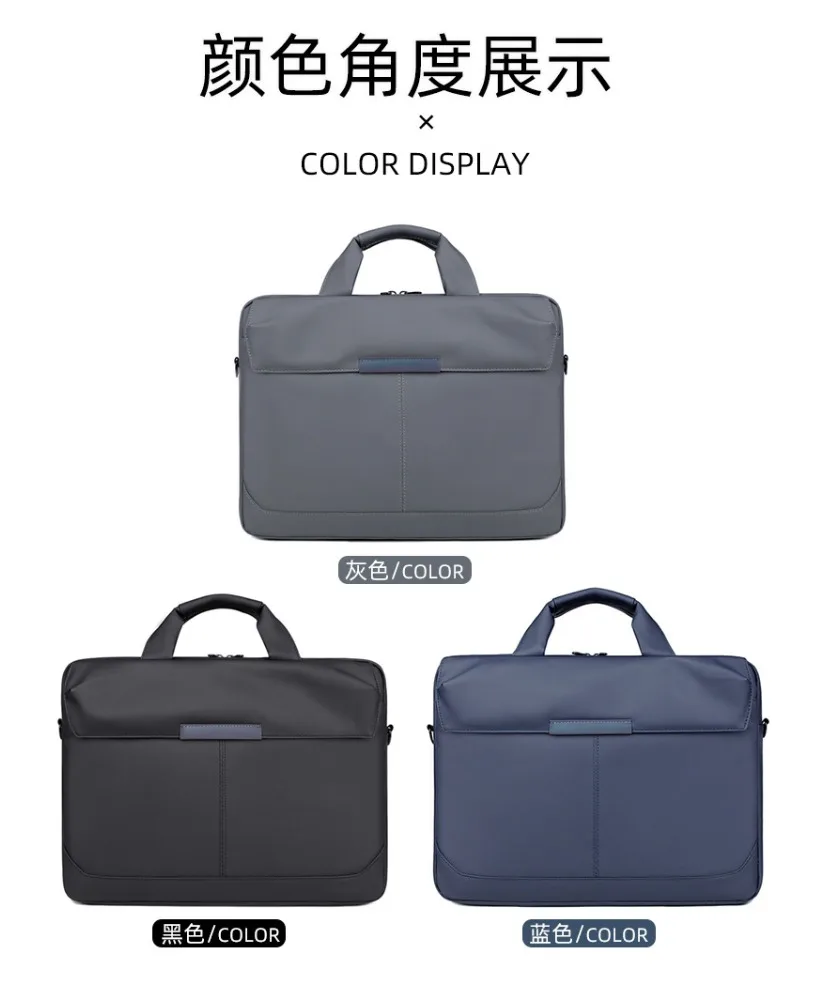 

Navy blue business laptop bag with top handle and front flap detail smooth water resistant fabric for office commute