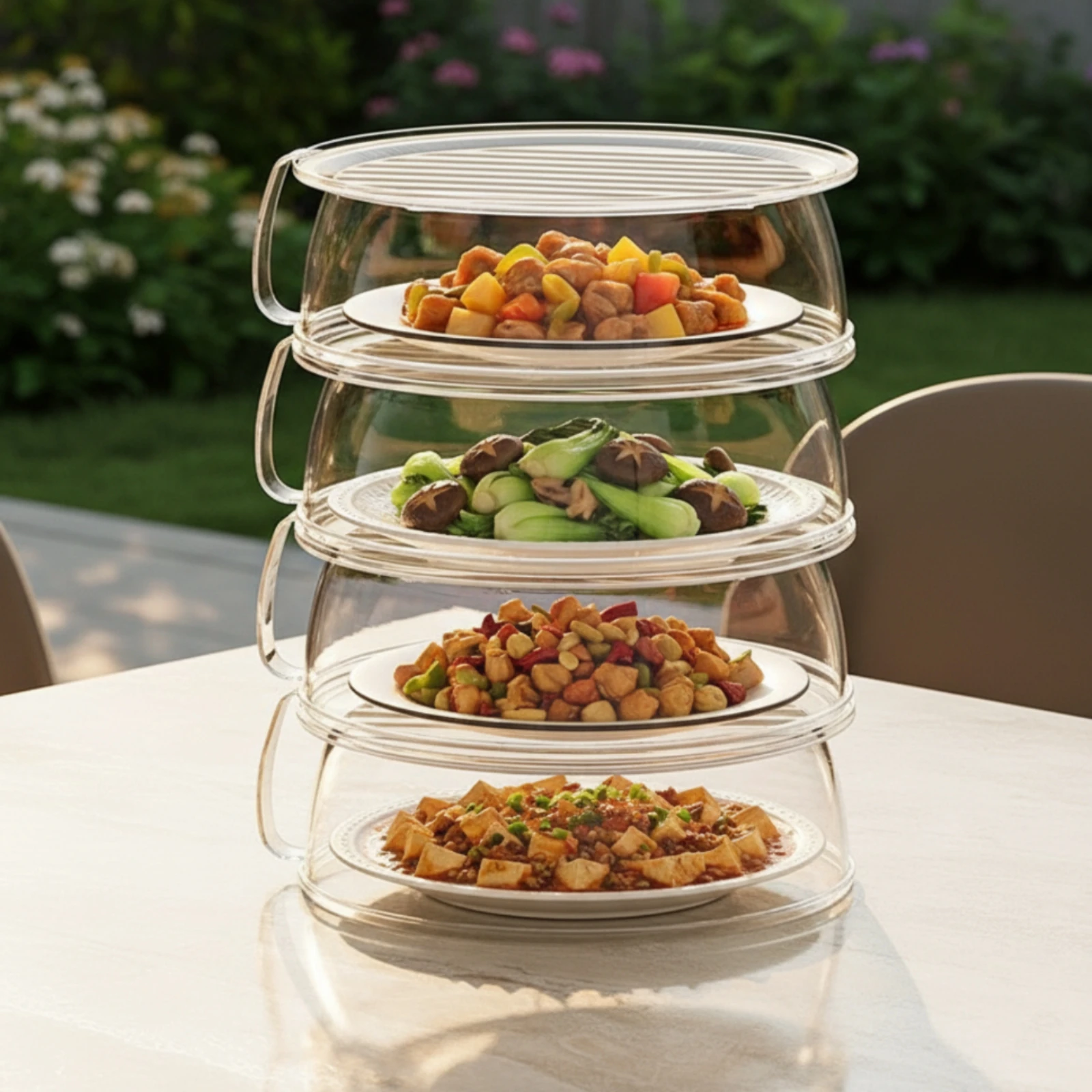 Four-Tier Food Cover Space-Saving Stackable Food Cover Dustproof Multipurpose for Dining Table, Kitchen Counter