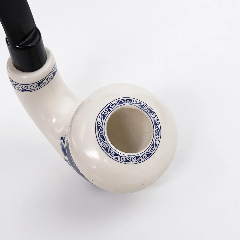 Ceramic Smoking Pipe with Bent Acrlyic Stem Mouthpiece, Filter, Screen Filter Pipe, China Pottery, 9mm