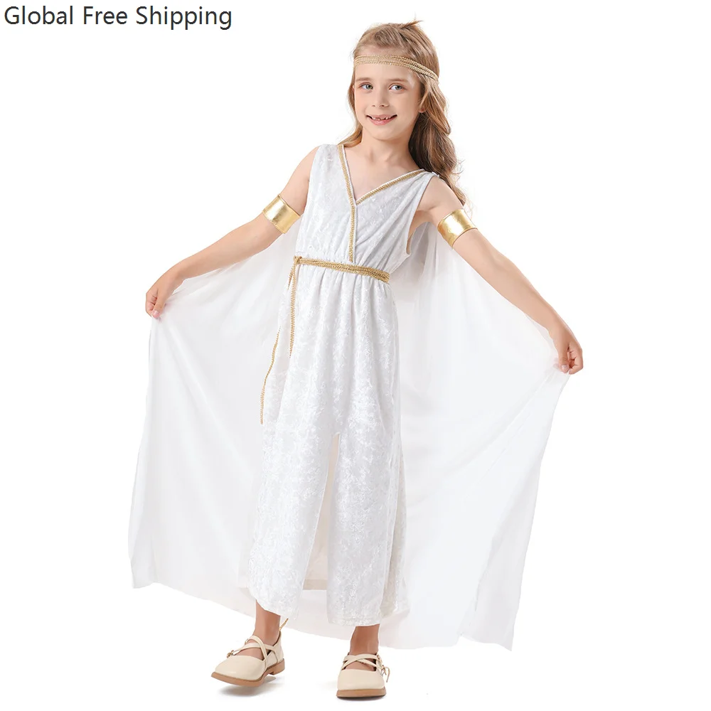 

2025 Retro Egyptian Goddess Children Cosplay Stage Performance Costume Girls Greek Mythology Statue Of Liberty Shawl Long Dress
