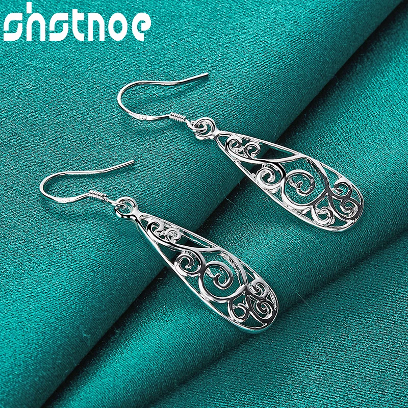 

925 Sterling Silver Hollow Carved Water Droplets Drop Earrings For Women Party Engagement Wedding Birthday Charm Jewelry Gifts