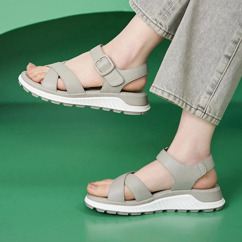 

European American Sports Md Casual Women's Sandals Solid Color Comfortable Large-Size Flat Sandals Breathable And Lightweight