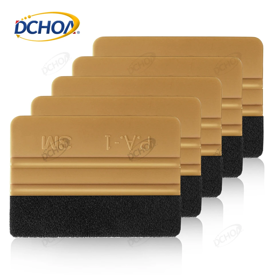 

DCHOA 10pcs Felt Squeegee Vinyl Wrap Plastic Felt Gold Squeegee Car Wrap Tool Scraper Window Tint Tools