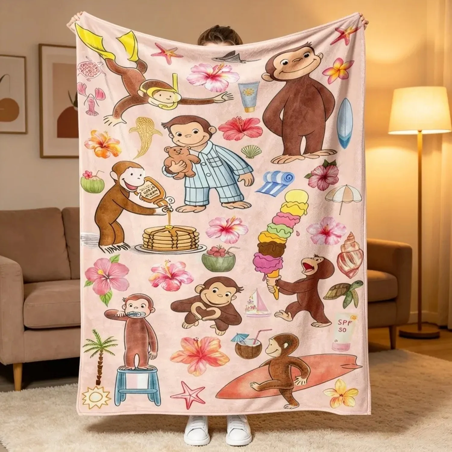 Cartoon Character-Inspired Flannel Blanket Super Soft Cozy Sofa Nap Blanket Home Blanket Perfect Home Gift for Her