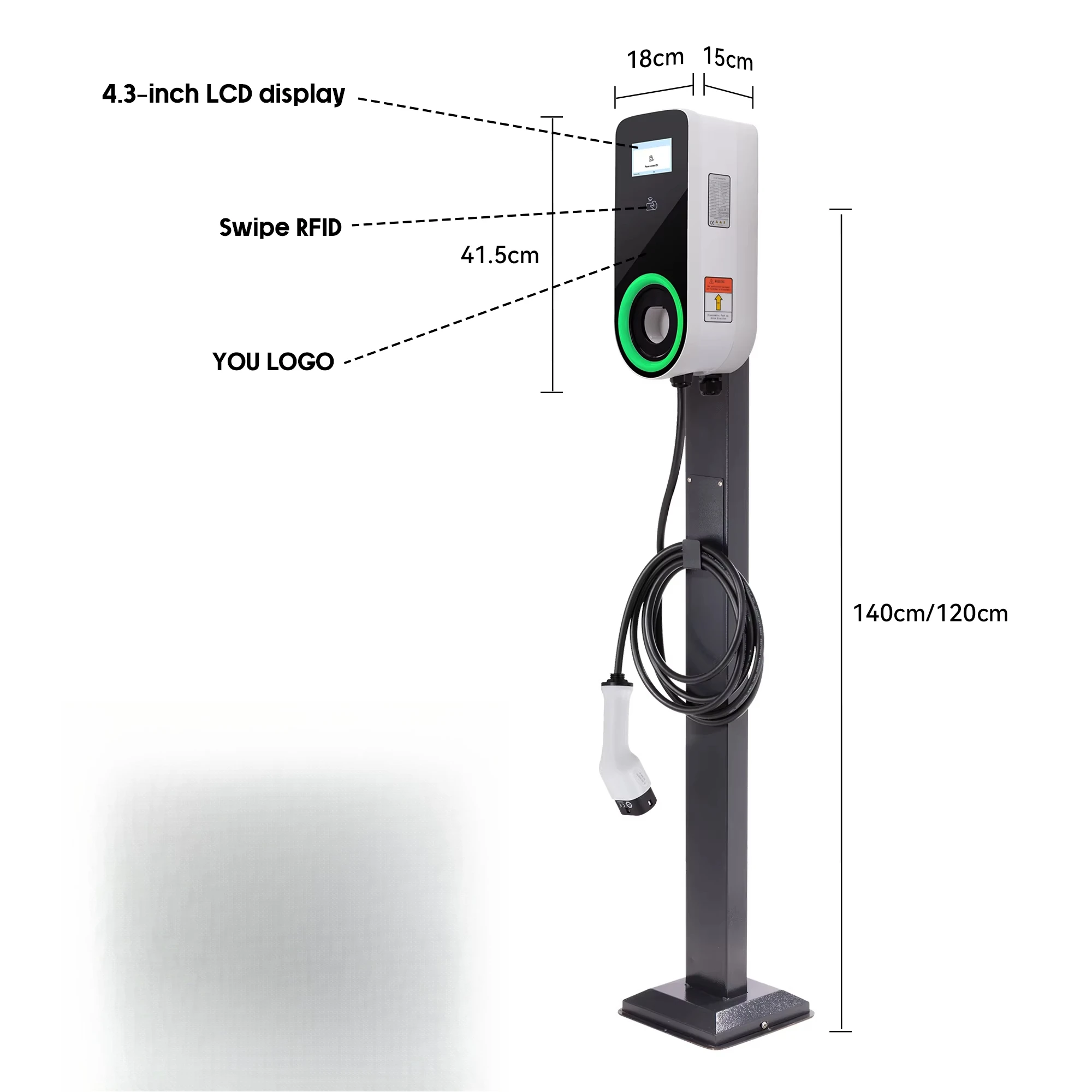 AC 7kw 11kw 22kw New 220V 380V 32A Fast Charging Wall-mounted Station for Tesla EV Cars GBt Type 2 Interface Home Charger Box