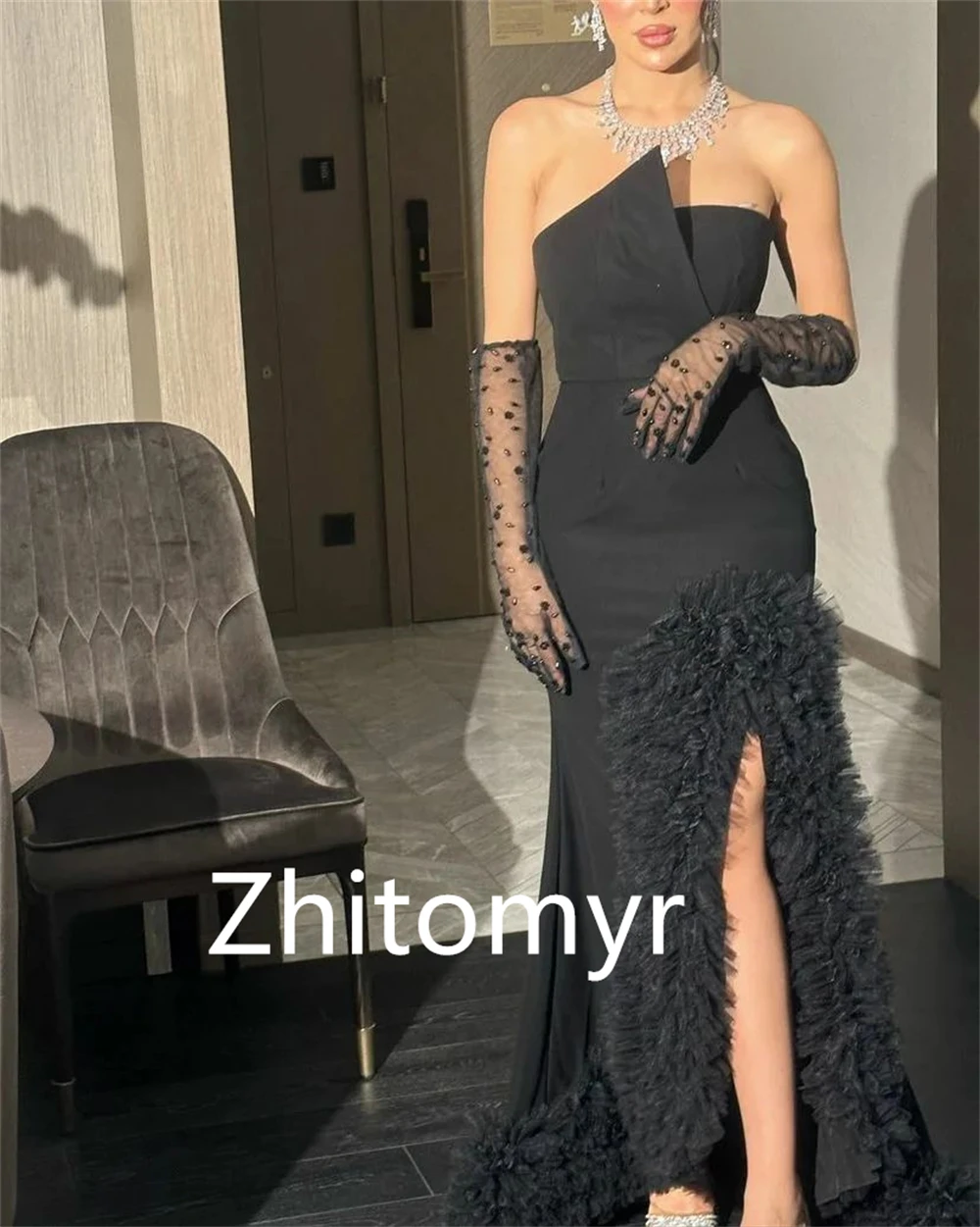 Customized Fashion Elegant Strapless A-line Quinceanera Dresses Beading Floor length Tulle Skirts Charmeuse prom dress 2023 فسات