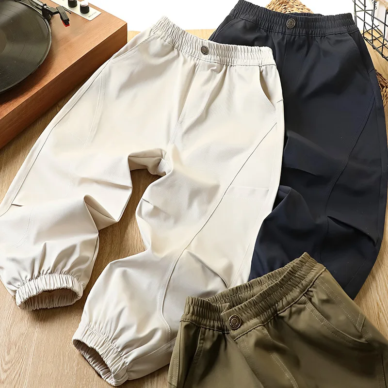 Children's casual pants medium and large solid color elastic boys trousers autumn