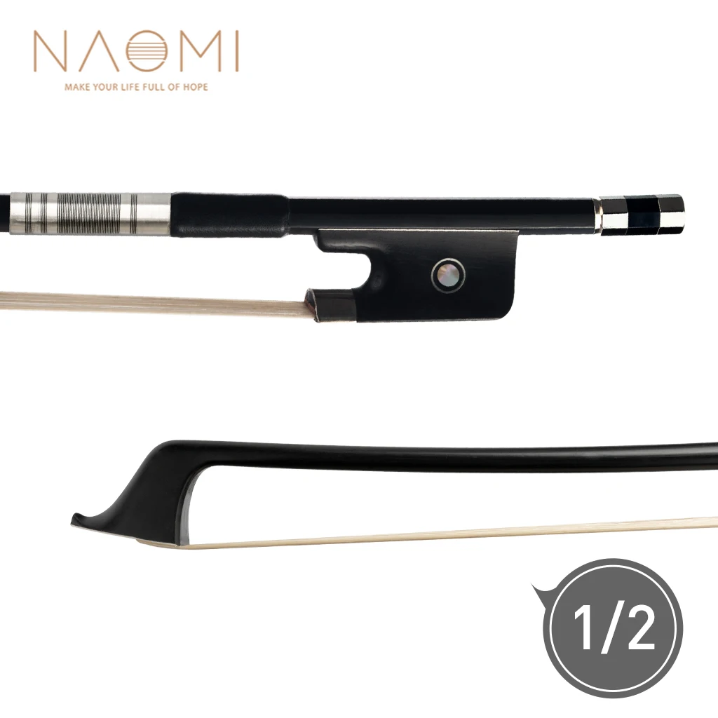 NAOMI French Style Carbon Fiber Double Bass Bow 1/2 Unbleached Grade AAA Mongolian Horsehair Ebony Forg Parisian Eye Inlay