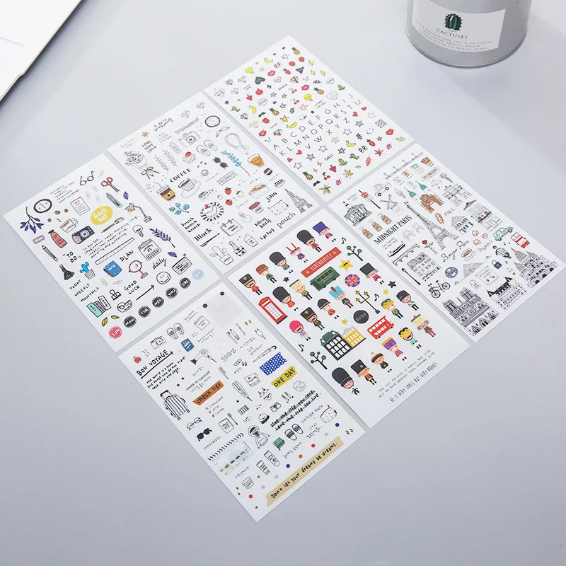 6PCS/SET Cute Kawaii Watercolor Wind Stickers Travel Diary DIY Notebook Diary Album Stickers  Korean Stationery image 3