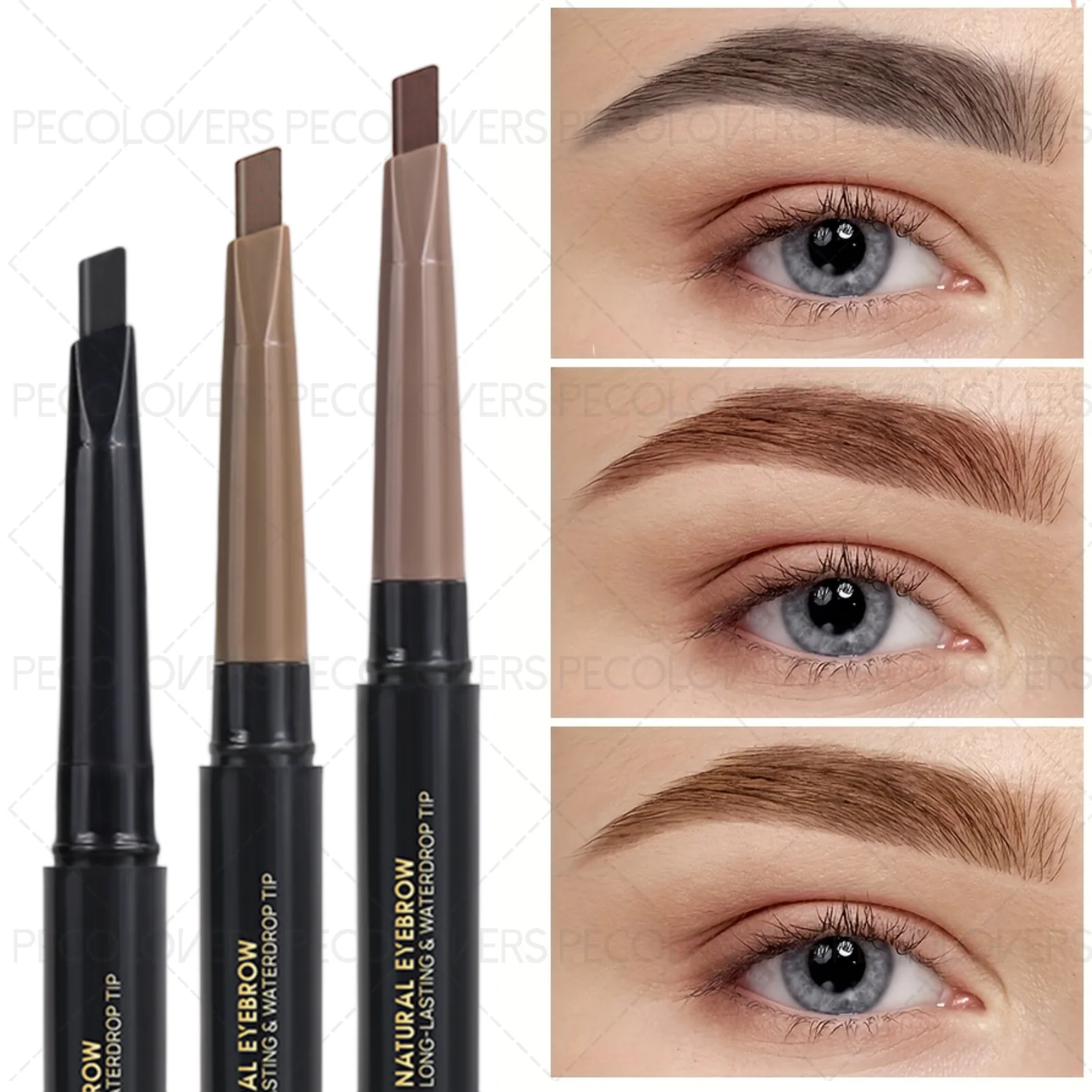 Crayons à sourcils double extrémité Pecolover, imperméables, durables, noirs, gris, marron foncé, crayons à sourcils adaptés aux débutants, 1 pièce