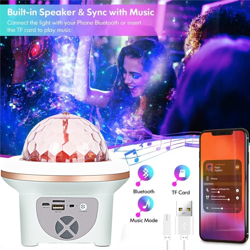 NEW Stage Light Star Galaxy Projector With Bluetooth Music Player USB Rechargeable Colorful Atmosphere Light For Bar Party