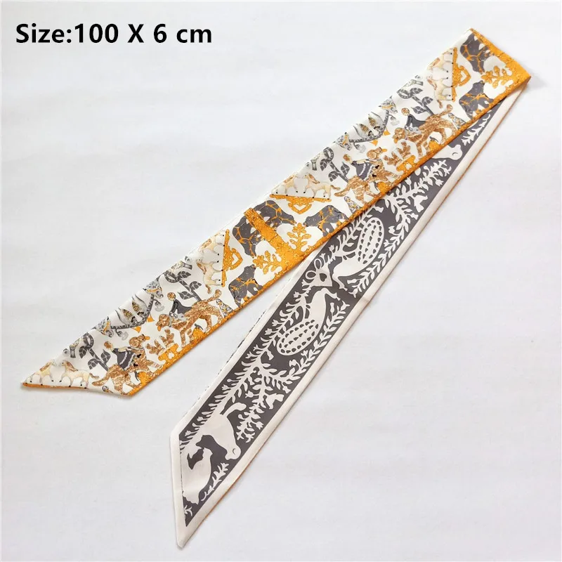 2024 New Skinny Scarf Dog & Horse Print Silk Scarf Women Bag Ribbons Female Head Scarves & Wraps For Ladies Fashion Head Band