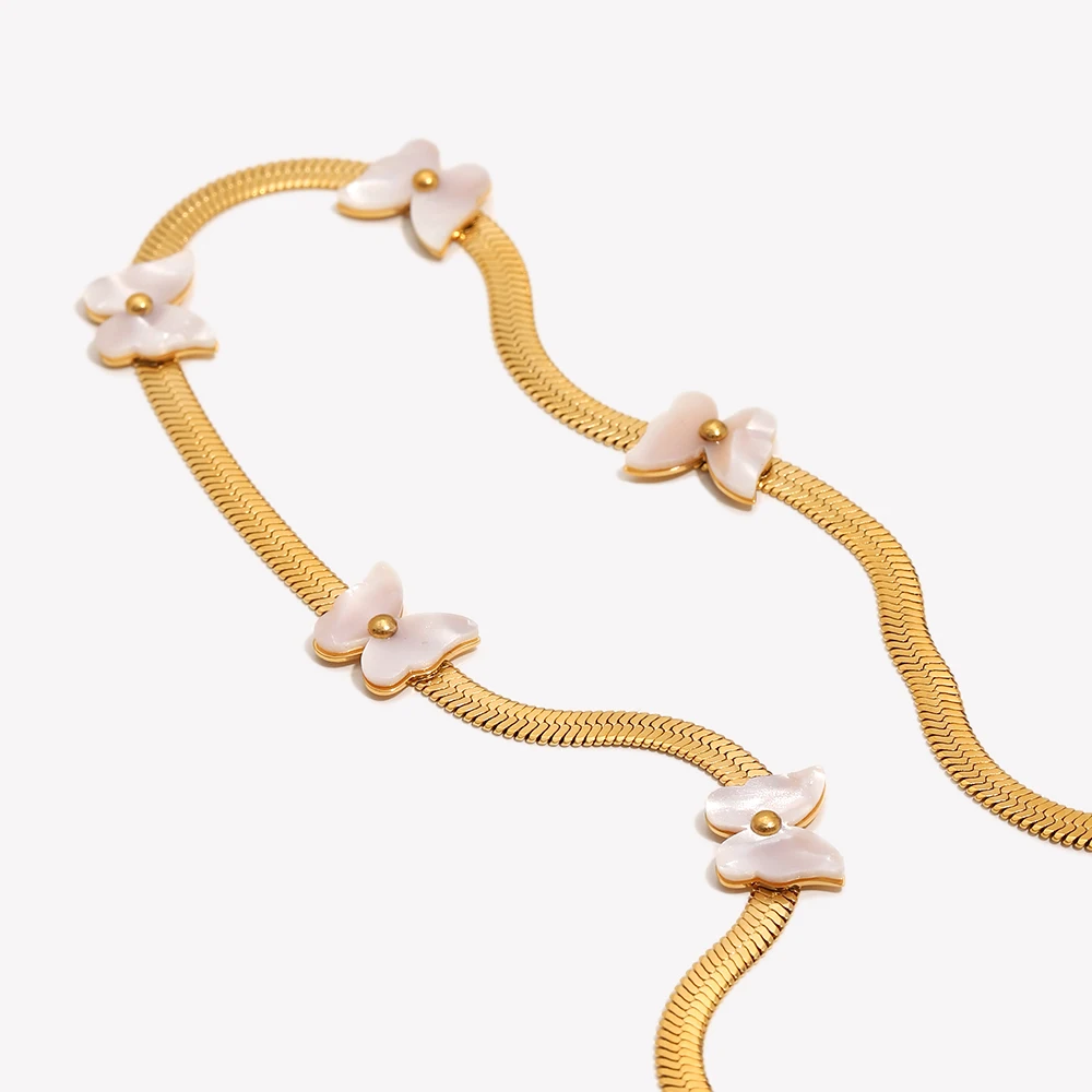 E.B.belle Blade Chain Shell Butterfly Necklace Waterproof 18K Gold Plated Jewelry 316L Stainless Steel Decoration