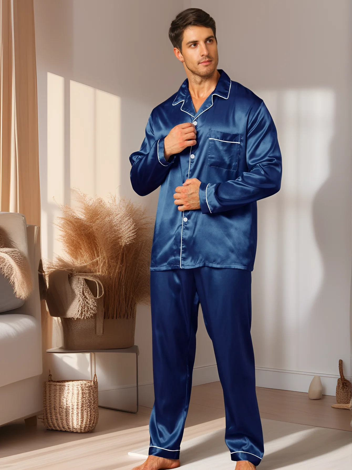 Heren pyjama lange mouwen zomer ijs mooie huiskleding heren lente en herfst casual dun vest kan twee pakken verslijten