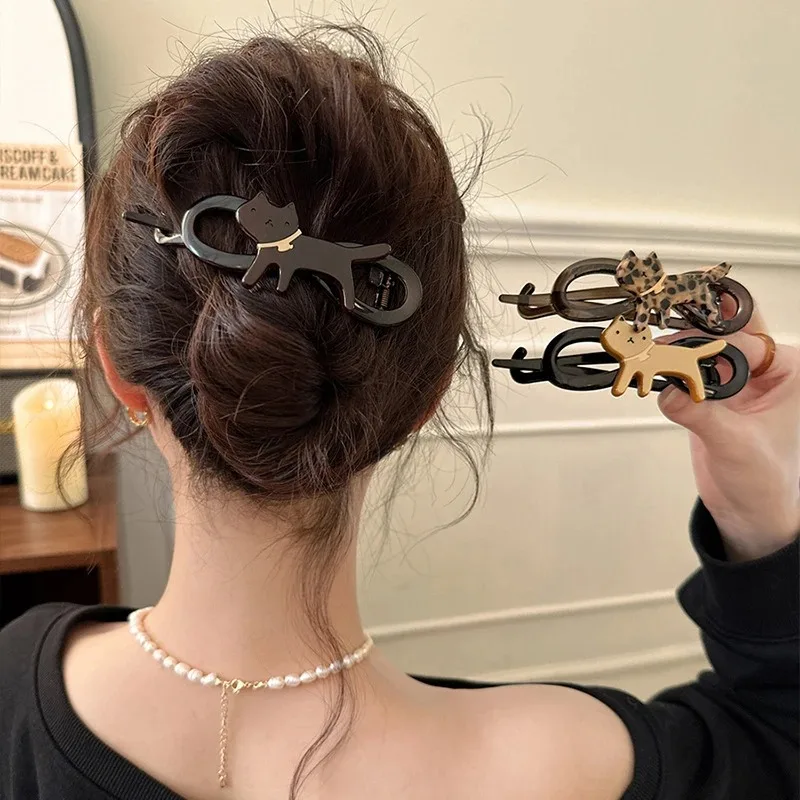 

Y2k Cute Leopard Cat Twisted Hair Clips Large Size Hairpin Barrettes Hair Claw for Women Girls Hair Accessories