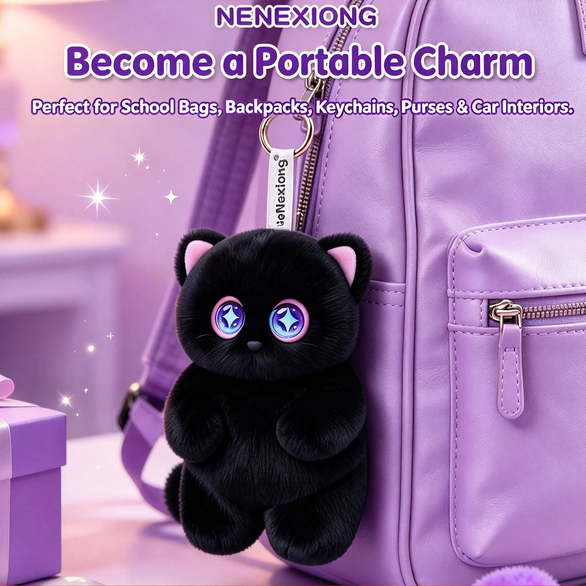 AI Talking Cat Plush Keychain, Interactive Glowing Eyes, Touch Sensor, Smart Chat, Cute Backpack Pendant Gift
