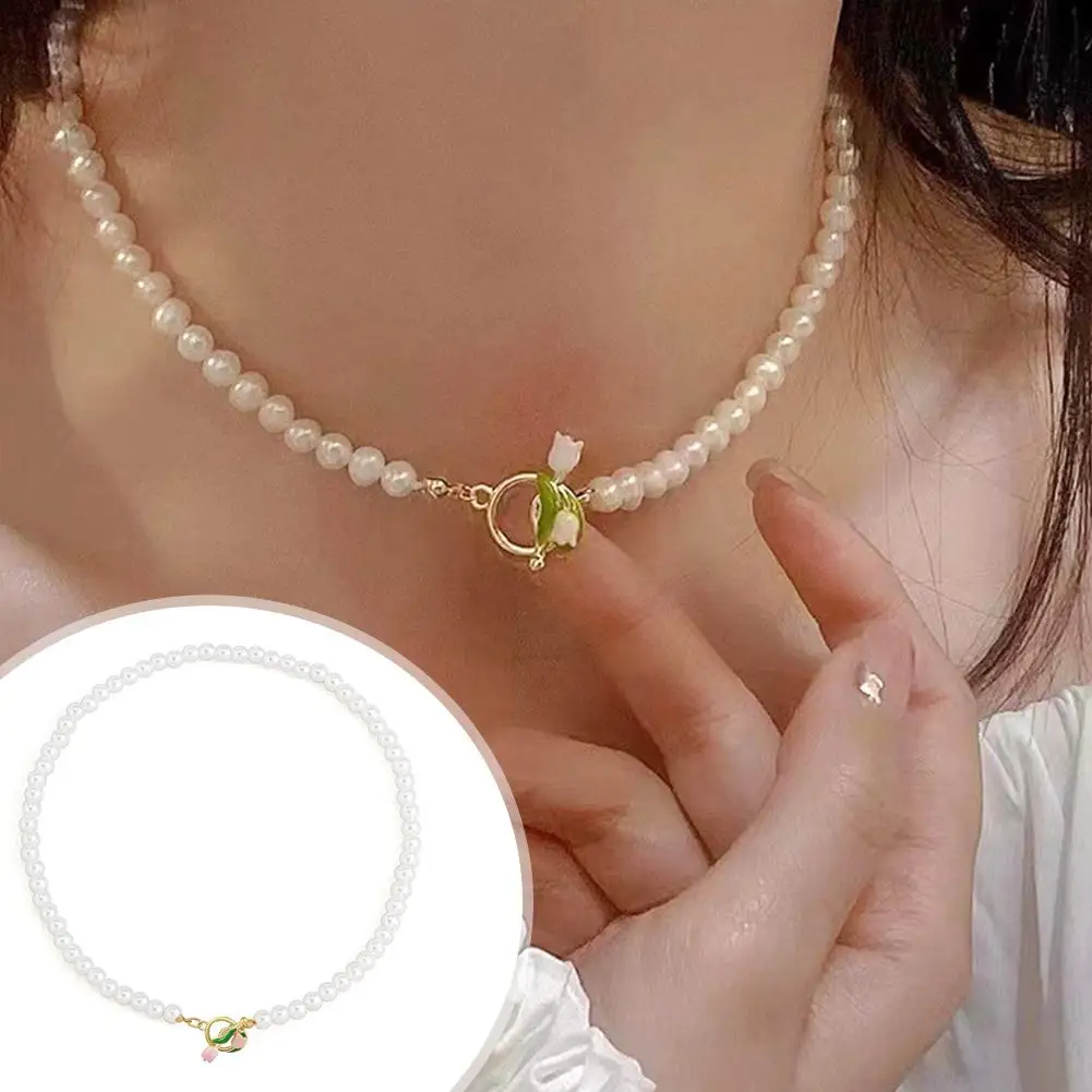 

Tulip Pearl Necklace New Fashion Delicate Necklaces For Women Temperament Design Senior Sense Sweet Girls Party Jewelry Gif P9P4