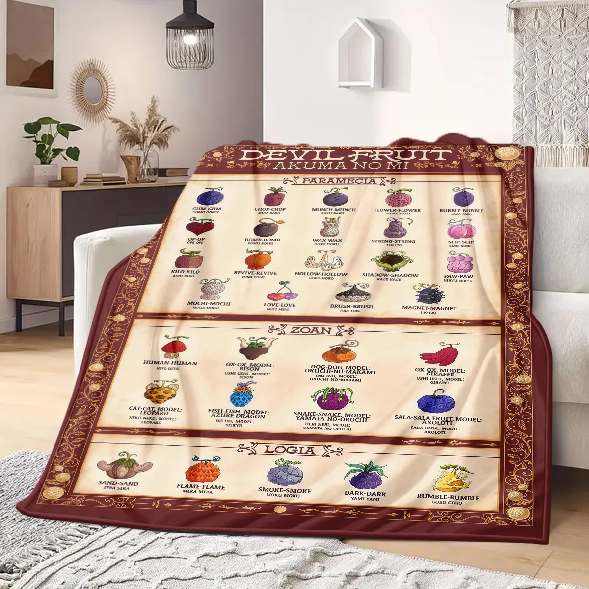 Devil Fruit Print Blanket Warm Comfortable Flannel Blanket Suitable for Bedrooms,Sofas, Beds,Chairs,Travel -QIAO9