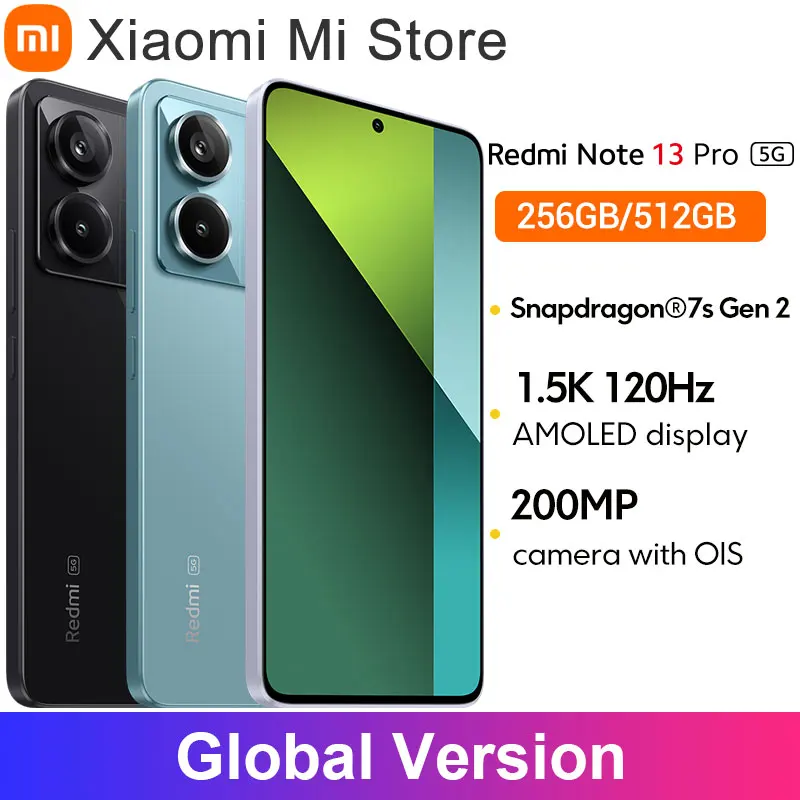 Global Version Redmi Note 13 Pro 5G Snapdragon® 7s Gen 2 Smartphone 200MP OIS Camera 1.5K 120Hz AMOLED display 67W Charging