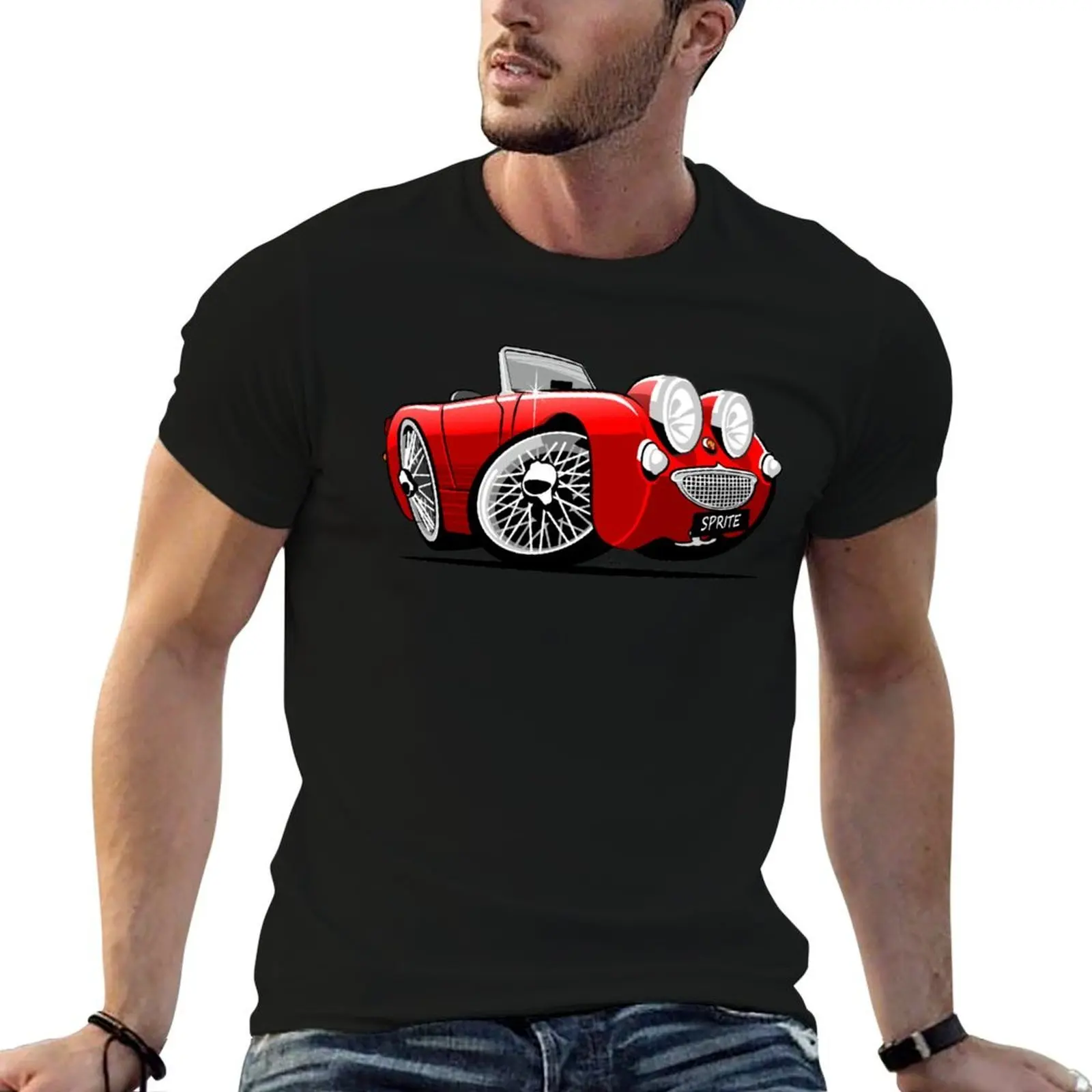 

Austin Healey Sprite caricature red T-Shirt man t shirt summer t shirt for man 100 percent cotton man t shirts graphic T-Shirt