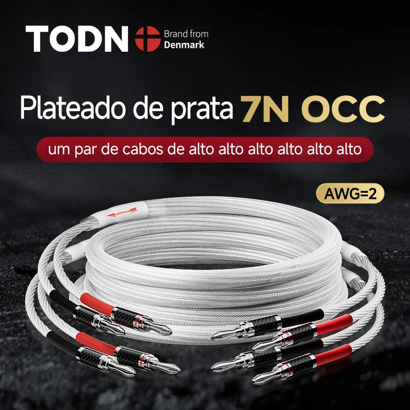 Todn um par de cabo de alto-falante banhado a prata hifi hi-end 7n occ fio de alto-falante para sistemas hi-fi y plug banana plug cabo de alto-falante