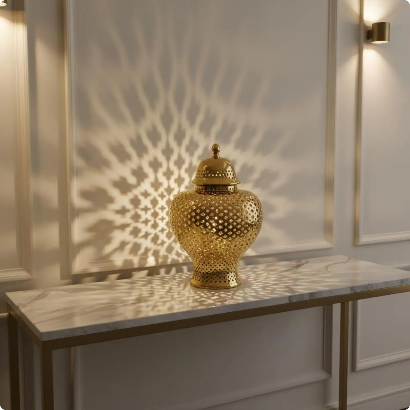 Perforated Lattice Jar Glazed Finish Baroque Ceramic Jar Snug Lid for Entryway