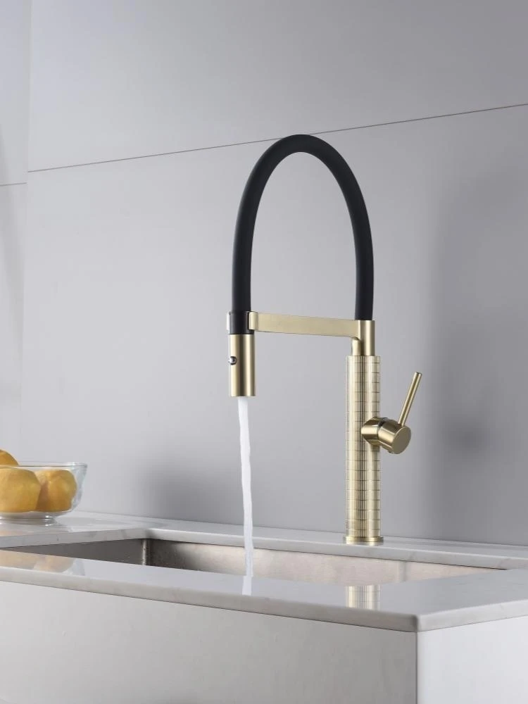 

Top Quality Brushed Gold Brass Kitchen Sink Faucet Pull Down Hot Cold Water Kitchen mixer Tap with two mode sprayer One Hole