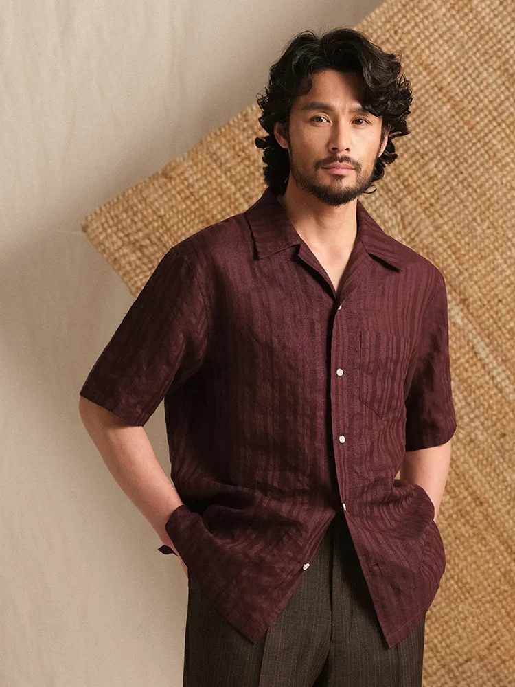 

Мужская летняя рубашка CULTUM в итальянском стиле с кубинским воротником, из льна, с коротким рукавом, повседневная, винтажная, в клетку, дышащая, тонкая