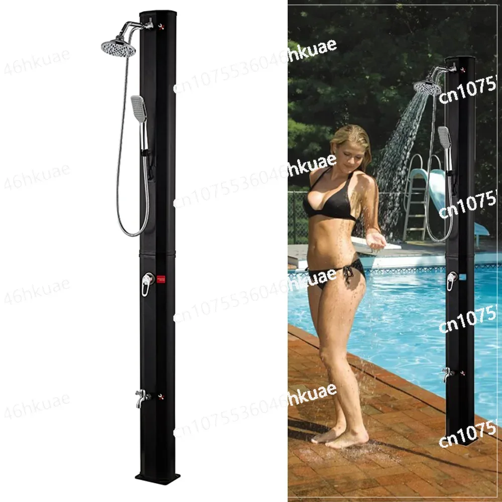 Columna de ducha de gran capacidad de 40 litros hecha de aluminio: cuarto de ducha portátil junto a la piscina para exteriores con accesorios redondos