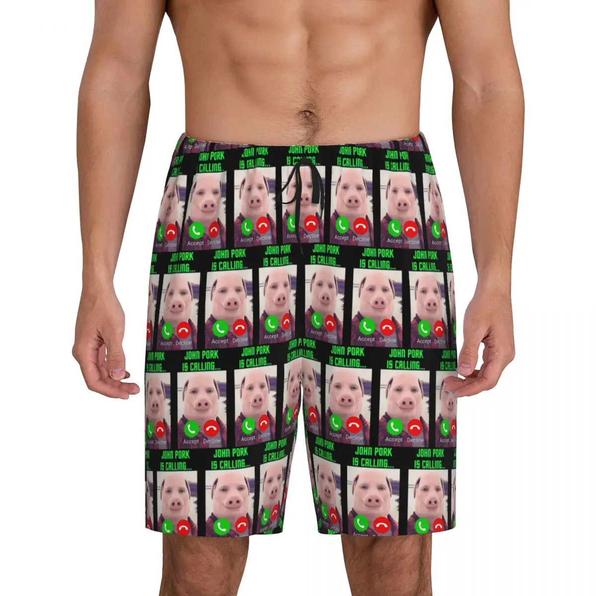 

Custom John Pork Is Calling Short Pajama Pants Men Sleepwear Sleep Lounge Bottom Shorts Sleeping Pants
