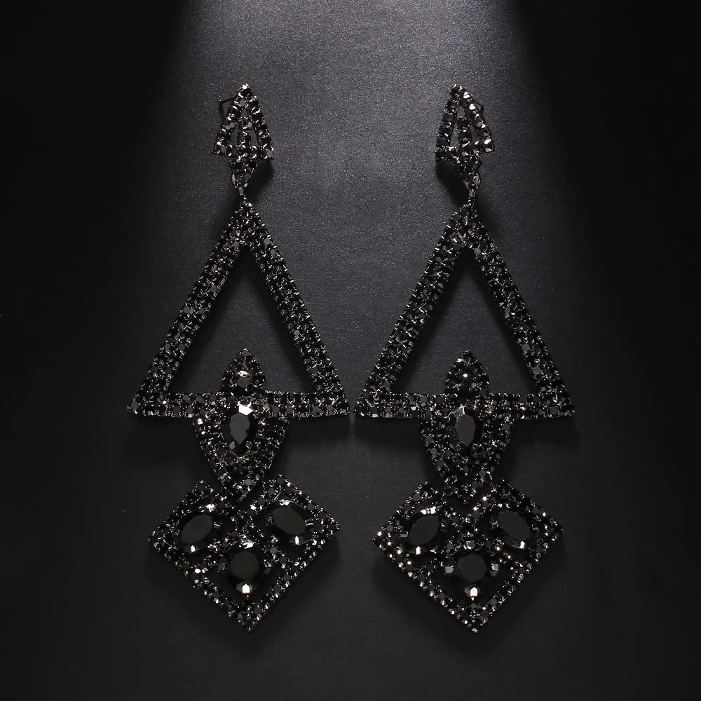 Rhinestone earrings women, European and American sexy exaggerated irregular triangular earrings accessories colorful crystal bol