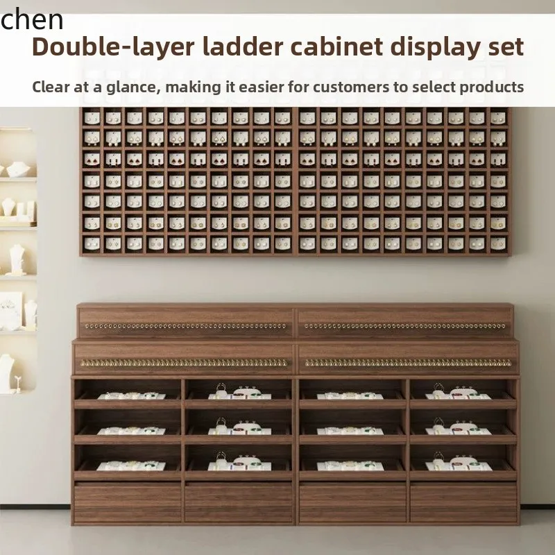 YFY  Solid Wood Jewelry Cabinet Island Table Necklace Rack Wall Display Rack Display Stand Island