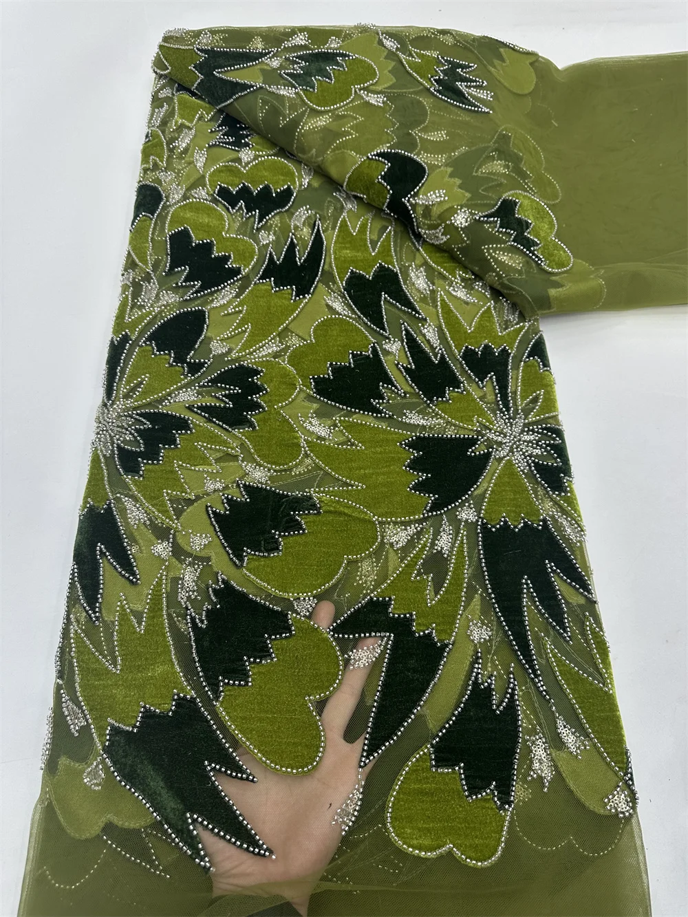 

Green African Groom Lace Fabric 2025 High Quality French Luxury Lace Nigerian Sequins Lace Fabric for Wedding Party Dress Sewing