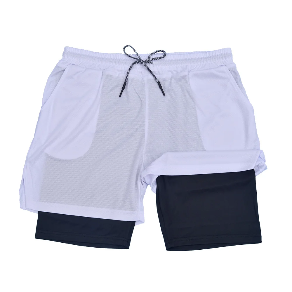 الرجال طبقة مزدوجة سراويل اللياقة البدنية الرجال اللياقة البدنية الصالة الرياضية التدريب 2 في 1 السراويل الرياضية سريعة الجافة تجريب الركض سطح مزدوج الصيف